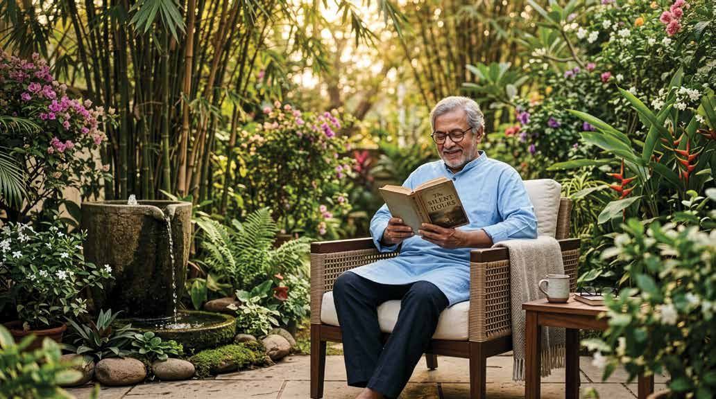 A quiet reading corner in the gardens