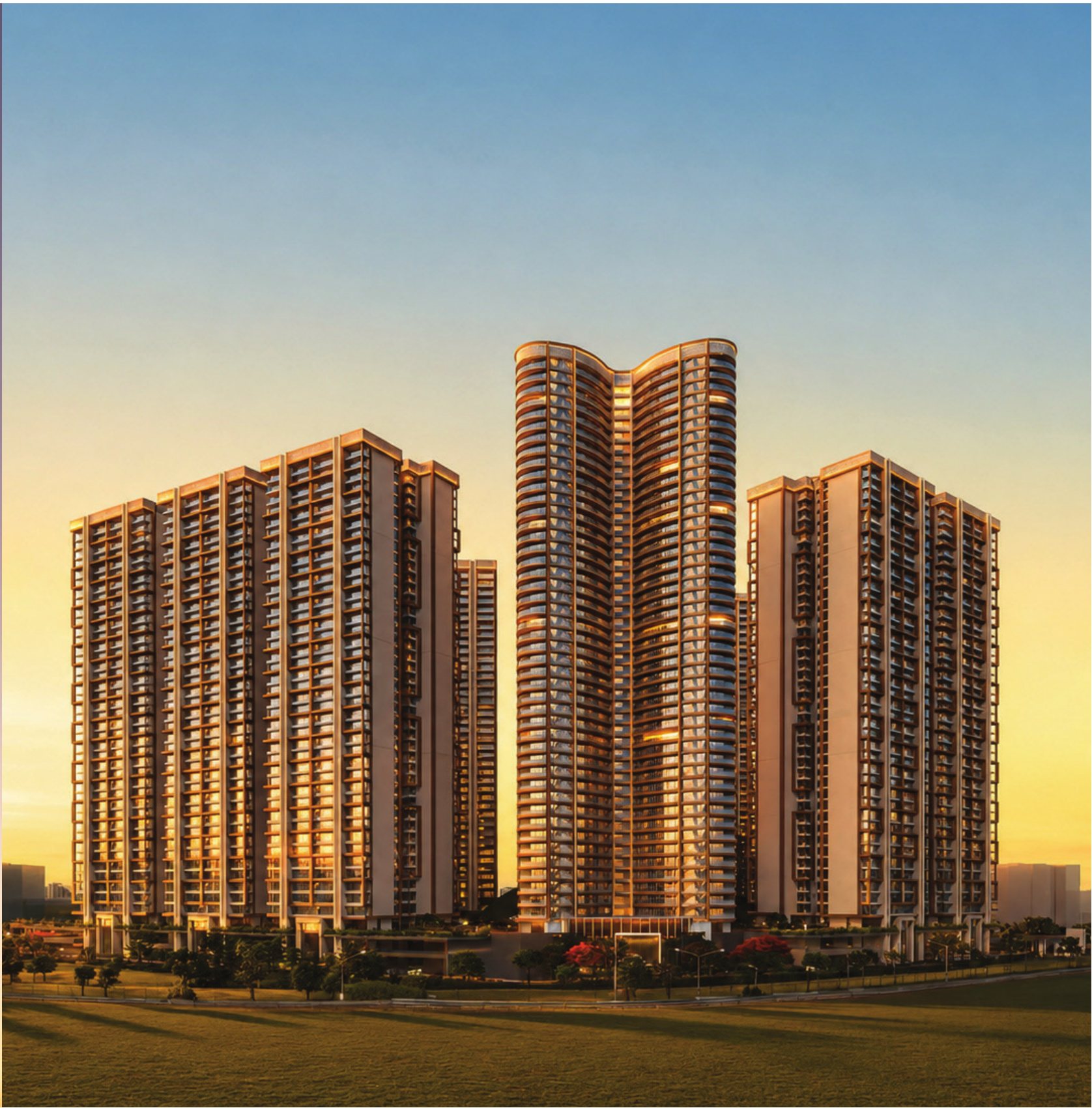 Bootes Aliva residential towers at golden hour