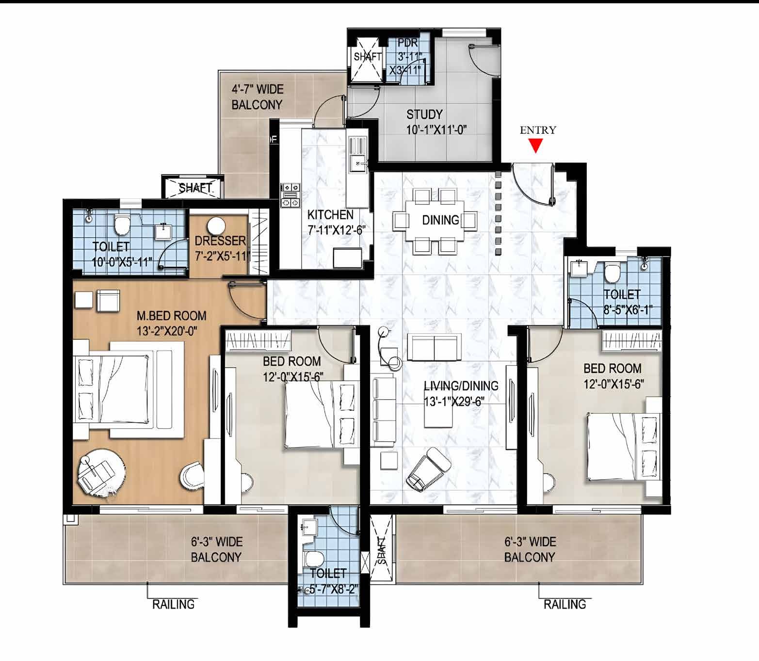 Floor plan for Unit 4, a 4 BHK plus study residence at Bootes Aliva